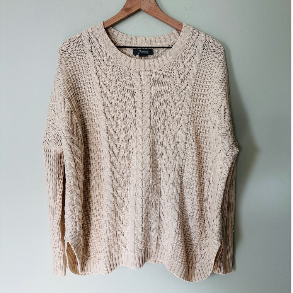 Natural Reflections Cream Cable Knit Sweater Fisherman Preppy Fall Large